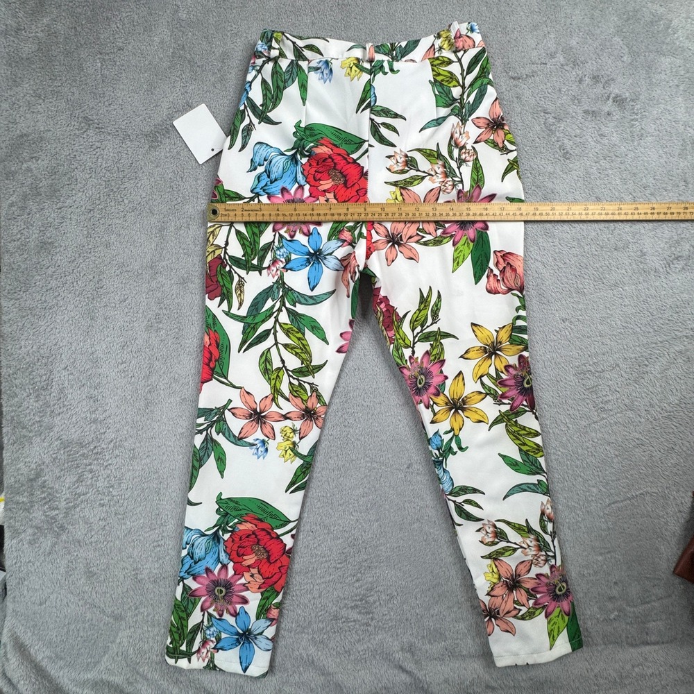 NWT Maia Hemera Made In Italy Floral Print Pants White Multi Color Womens Size M - Picture 10 of 11